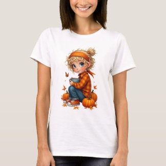 T-shirt Rêves d'automne : Fille Whimsical avec cacao chaud