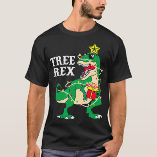 T-shirt Rex d'arbre drôle avec lumières de Noël Dinosaur C