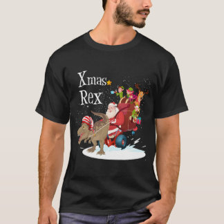 T-shirt Rex de Noël de Père Noël Riding Dinosaur