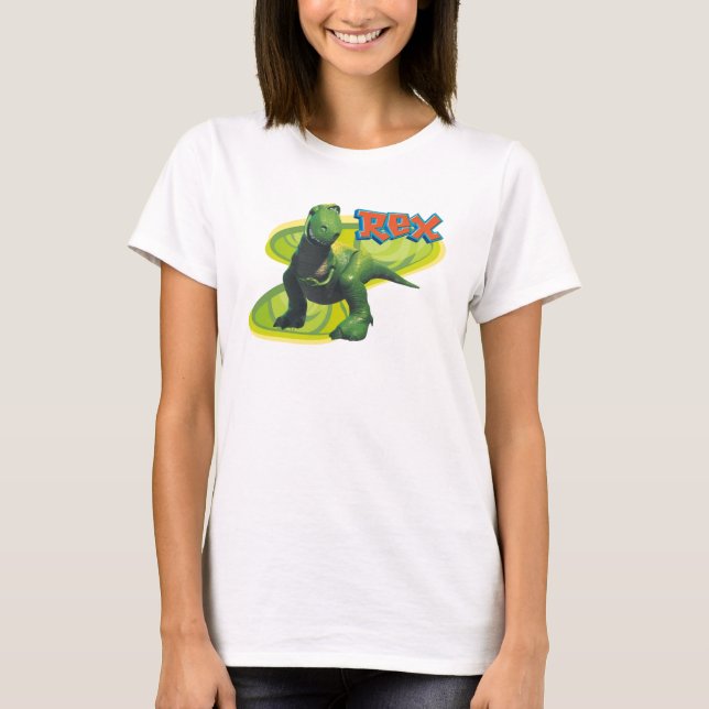 T-shirt Rex de Toy Story avec un visage souriant. (Devant)