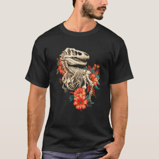 T-shirt Rex Skeleton Bones Fleurs Dino Paléontologie Dinos
