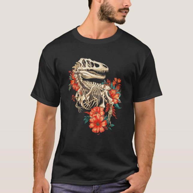 T-shirt Rex Skeleton Bones Fleurs Dino Paléontologie Dinos (Devant)