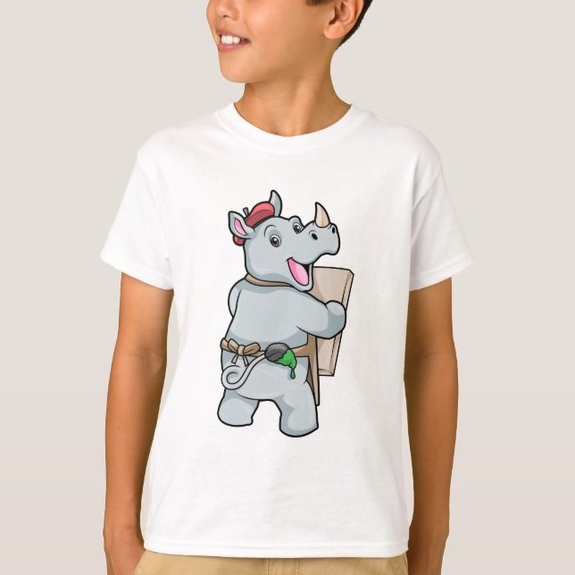 T-shirt Rhino à la peinture avec des couleurs (Devant)