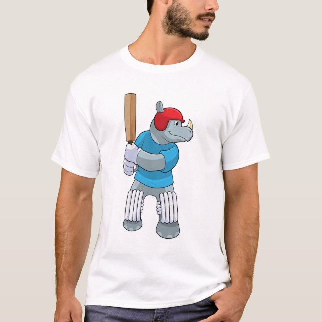 T-shirt Rhino au cricket avec chauve-souris de cricket (Devant)