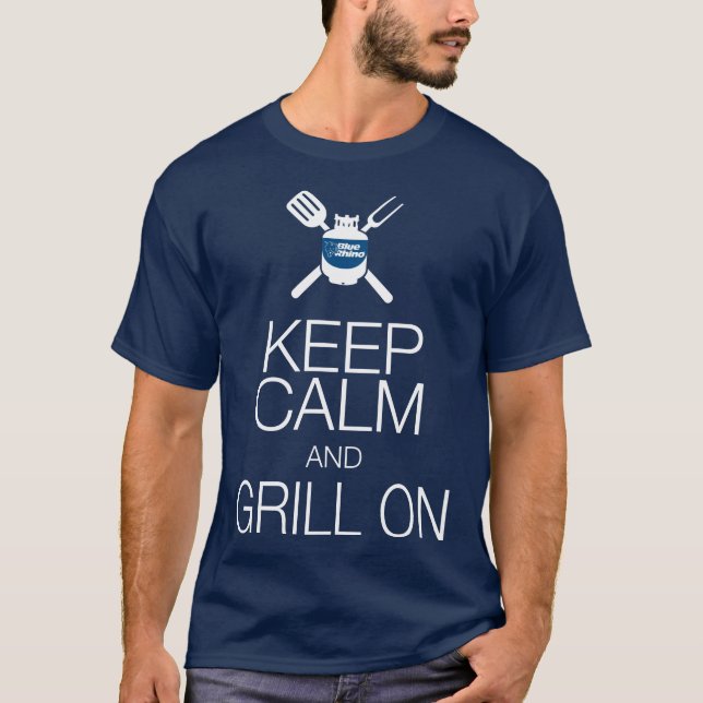 T-shirt Rhino Bleu "Gardez le calme, grillades" Hommes (Devant)