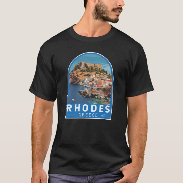 T-shirt Rhodes Grèce Illustration Voyage Art Vintage (Devant)