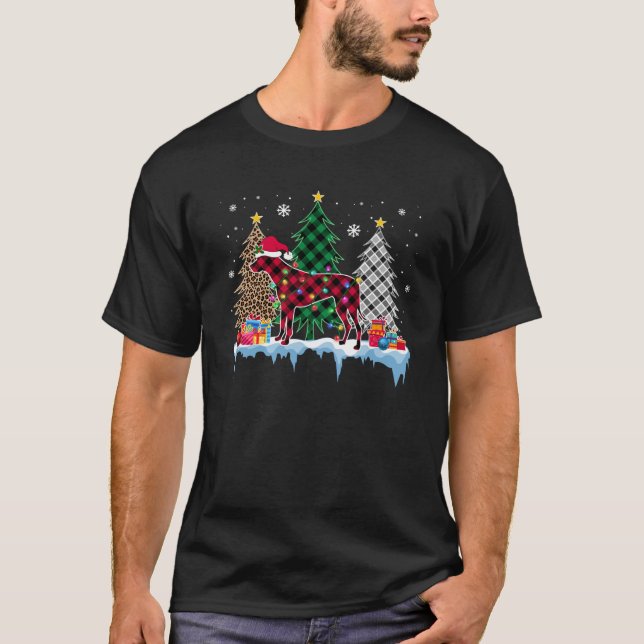 T-shirt Rhodesian Ridgeback Chien arbre lumières de Noël F (Devant)