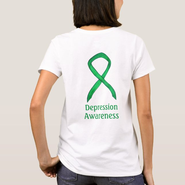 T-shirt Ribbon de sensibilisation à la dépression Vert Art (Dos)