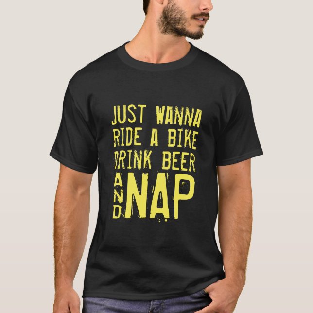 T-shirt ride bike drink bière nap drôle biker chemise (Devant)