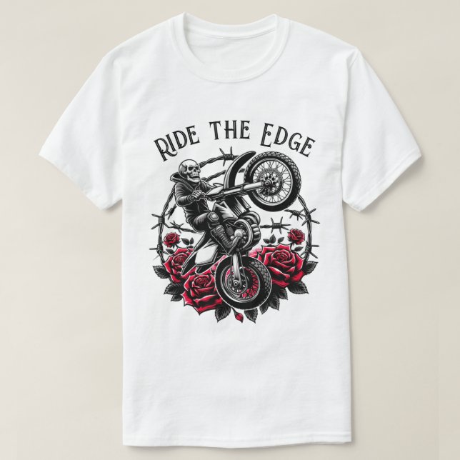 T-shirt Ride The Edge" Motocross Skull & Rose Graphisme (Design devant)