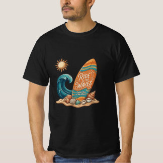 T-shirt Ride the Waves Surfboard Illustration - Tropical S