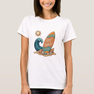 T-shirt Ride the Waves Surfboard Illustration - Tropical S