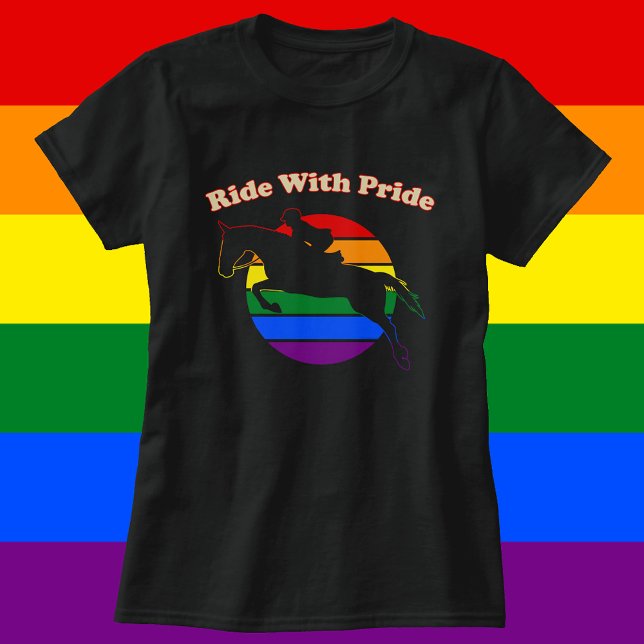 T-shirt Ride With Pride - LGBTQ Retro Sunset Hunter Jumper (Créateur téléchargé)