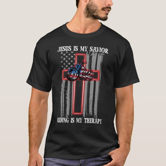 T-shirt Riding Est Ma Thérapie Nous Drapeau Jésus Dieu Chr (Devant)
