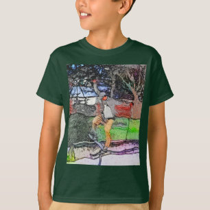 T-shirt Riding the Rails - Cartoon Skateboarder Design