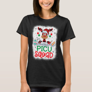T-shirt Rindeer Bleu Plaid Santa Hat PICU Squad Nurad