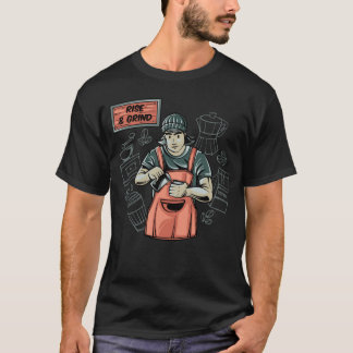 T-shirt Rise & Grind Barista Coffee Quote Illustration T-S