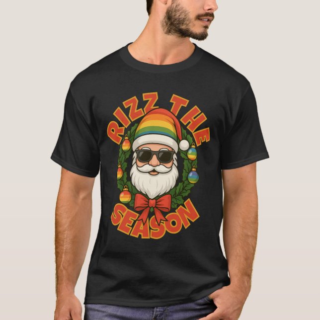 T-shirt Rizz The Season Trendy Christmas Gay Rainbow Santa (Devant)