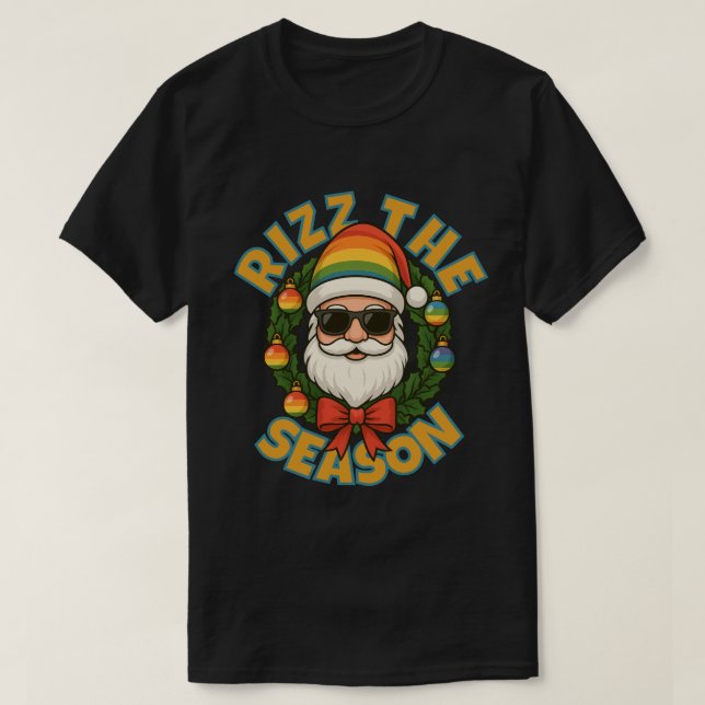 T-shirt Rizz The Season Trendy Christmas Gay Rainbow Santa (Design devant)