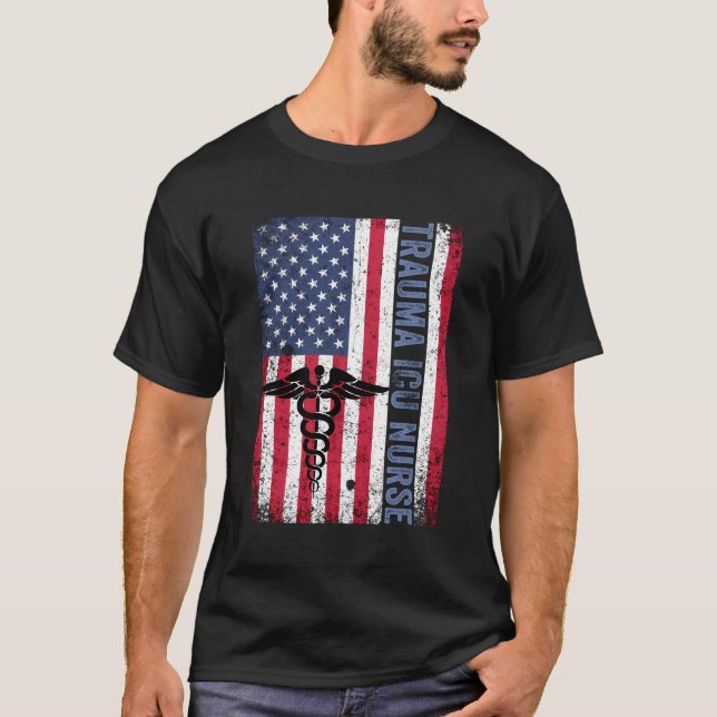 T-shirt Rn Trauma Icu Infirmière Cadeau Patriotique Améric (Devant)