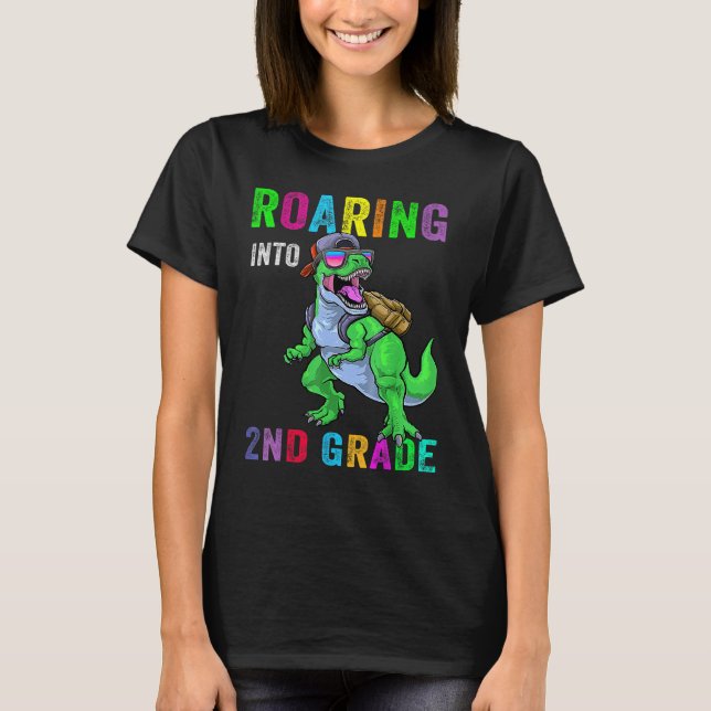 T-shirt Roaring Into 2nd Grade Dinosaur 1st Day Back To Sc (Devant)