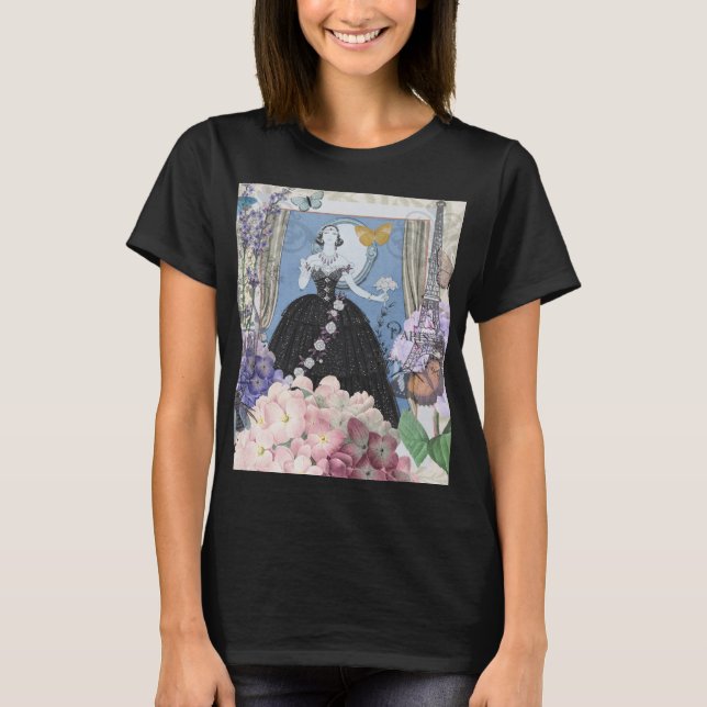 T-shirt Robe élégante bleue pour femme, florale et fantais (Devant)