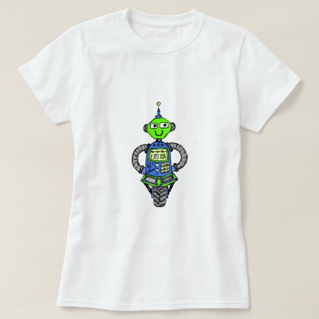 T-shirt Robot Arnie, bleu et vert (Design devant)