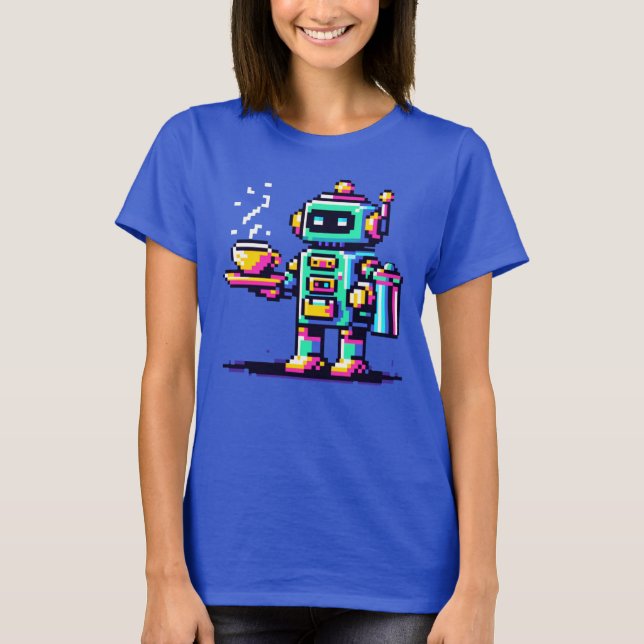 T-shirt Robot Barista - Pixel Art Coffee Lover Design (Devant)