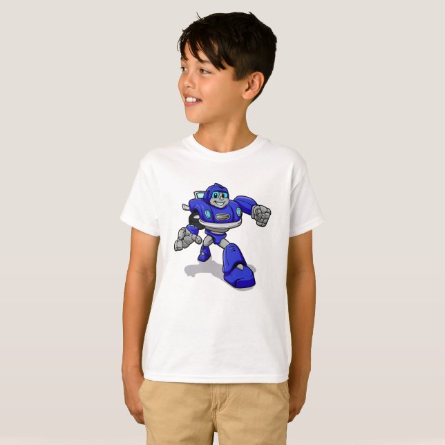 T-shirt Robot bleu pour enfants - Choisir la couleur arriè (Devant entier)