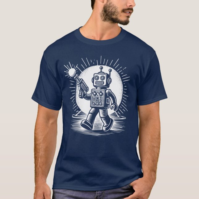 T-shirt Robot de jouets Retro 60 avec Raygun (Devant)