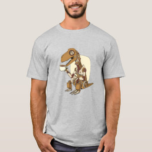 T-shirt Robot dinosaur Drinking Coffee