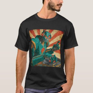 T-shirt Robot DJ sur vinyle – Affiche rétro soleil levant
