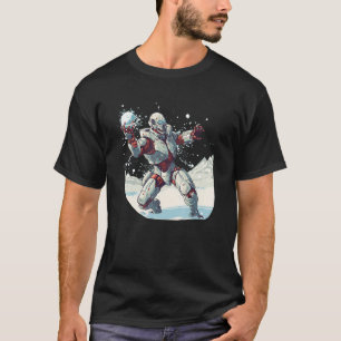 T-shirt Robot drôle dans les combats de snowball pour les 