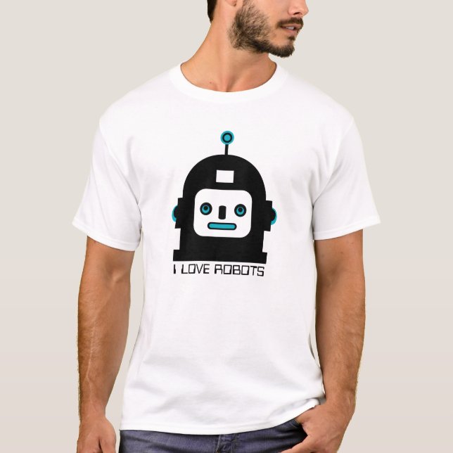 T-shirt Robot-J'Aime Robot Noir Et Bleu (Devant)