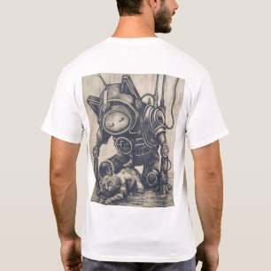 T-shirt Robot Linocut Steampunk