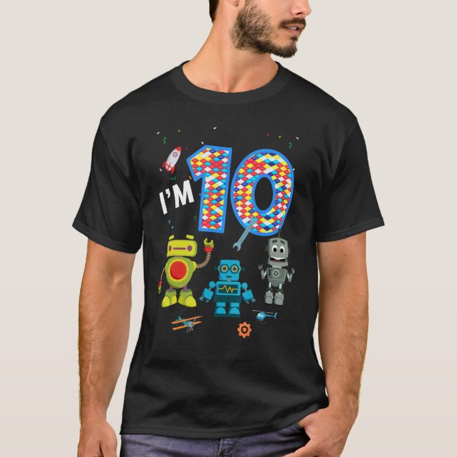 T-shirt Robot mignon 10e anniversaire garçon et filles 10  (Devant)