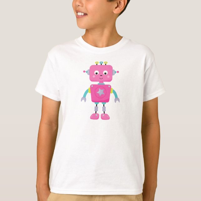 T-shirt Robot mignon, Robot drôle, Robot idiot, Robot rose (Devant)