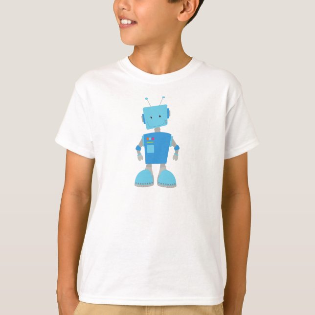 T-shirt Robot mou, Robot drôle, Robot idiot, Robot bleu (Devant)