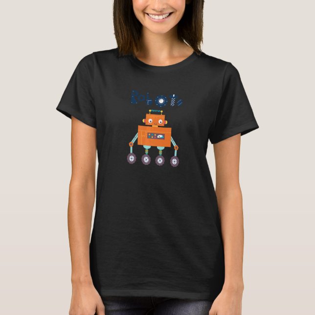 T-shirt Robot Orange Avec Quatre Roues (Devant)