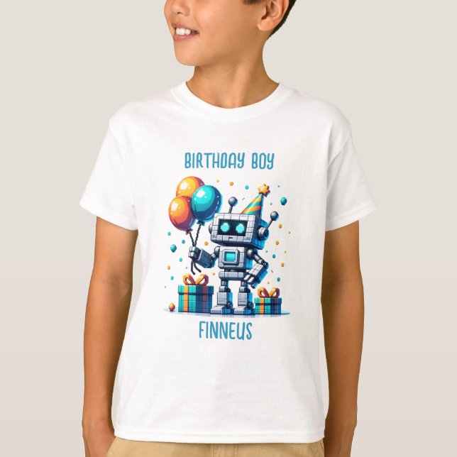 T-shirt Robot Pixel Pixel Personnalisé Anniversaire (Devant)