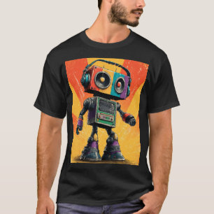 T-shirt Robot Rétro Boombox avec Casque – Com Coloré