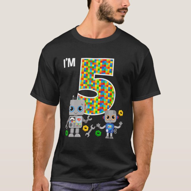 T-shirt Robots 5E Anniversaire Robot Party Robotique 5 An  (Devant)