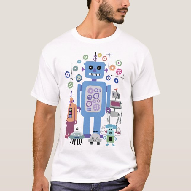 T-shirt Robots rétro et engrenages (Devant)