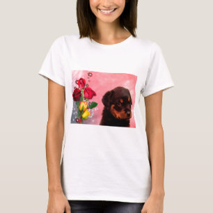 T-shirt Robuste Chiot avec Fleurs Rouge et Jaune