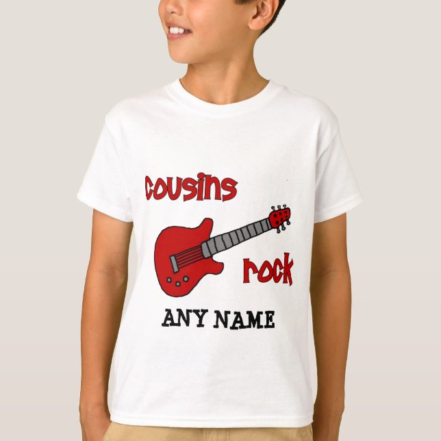 T-shirt Roche de cousins ! avec la guitare rouge (Devant)