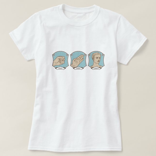T-shirt Roche, papier, calembour drôle de mot de César (Design devant)