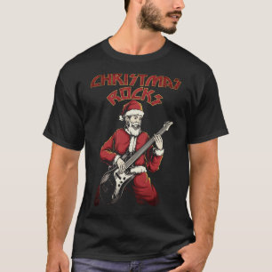 T-shirt Rochers de Noël Père Noël Avec Guitare