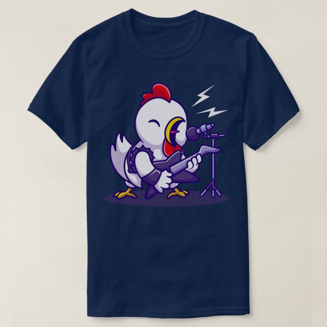 T-shirt Rocheuse De Poulet Cute Avec Dessin De Guitare (Design devant)