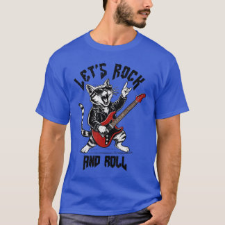 T-shirt Rock and Roll Cat Guitarist Vintage RockRoll Cat G