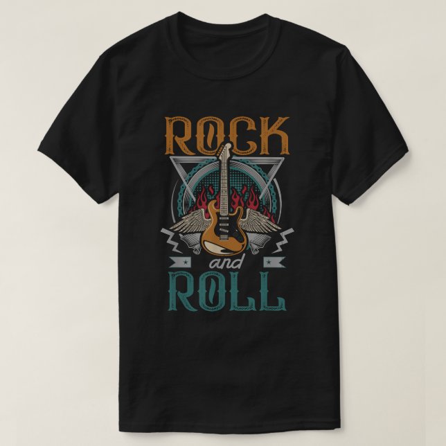 T-shirt Rock and Roll Music Tee | Guitar & Wings (Design devant)